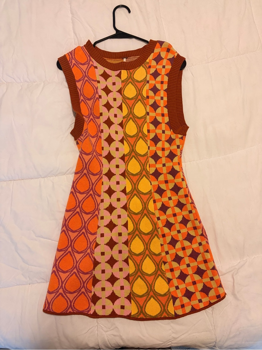 Free People Retro Geo Knit Dress in Orange, Yellow & Pink